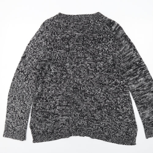 Heart & Soul Womens Black Round Neck Geometric Acrylic Pullover Jumper Size 16 - Star Pattern