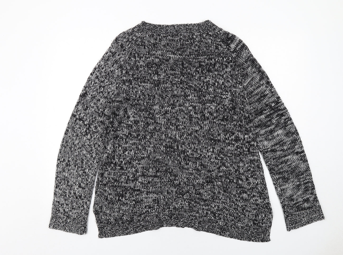 Heart & Soul Womens Black Round Neck Geometric Acrylic Pullover Jumper Size 16 - Star Pattern