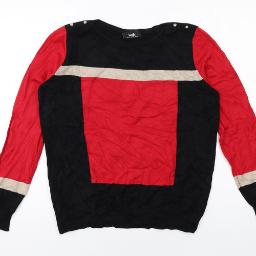 Wallis Womens Black Round Neck Geometric Polyester Pullover Jumper Size 16