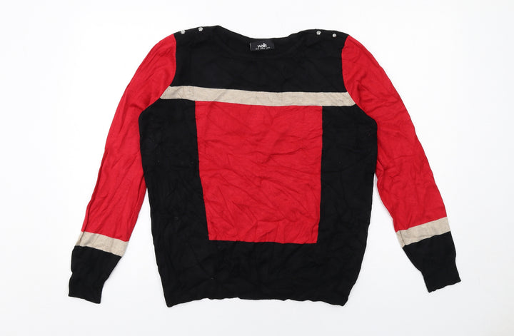 Wallis Womens Black Round Neck Geometric Polyester Pullover Jumper Size 16