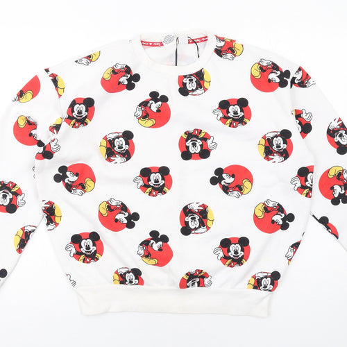 Disney Womens White Geometric Polyester Pullover Sweatshirt Size S Pullover - Mickey Mouse
