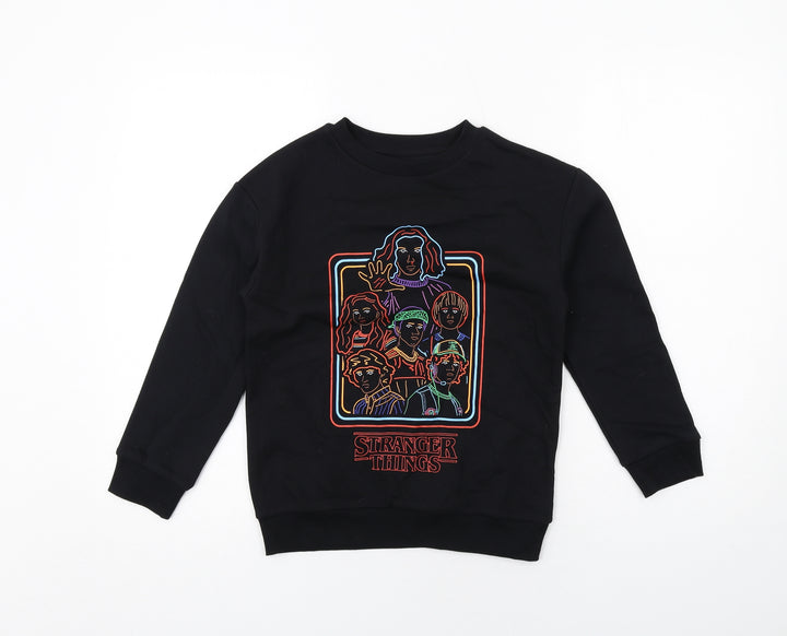 Stranger Things Boys Black Cotton Pullover Sweatshirt Size 8-9 Years Pullover - Stranger Things