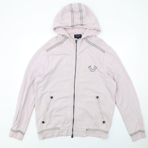 True Religion Mens Pink Cotton Full Zip Hoodie Size L
