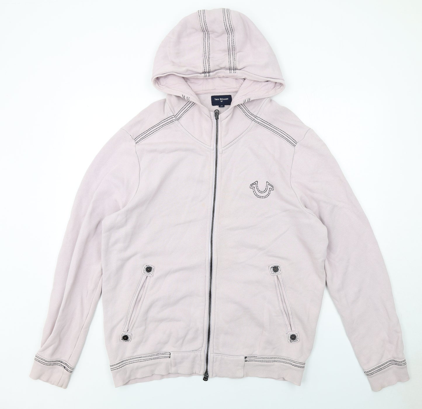 True Religion Mens Pink Cotton Full Zip Hoodie Size L