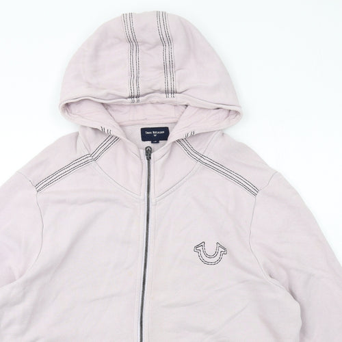 True Religion Mens Pink Cotton Full Zip Hoodie Size L