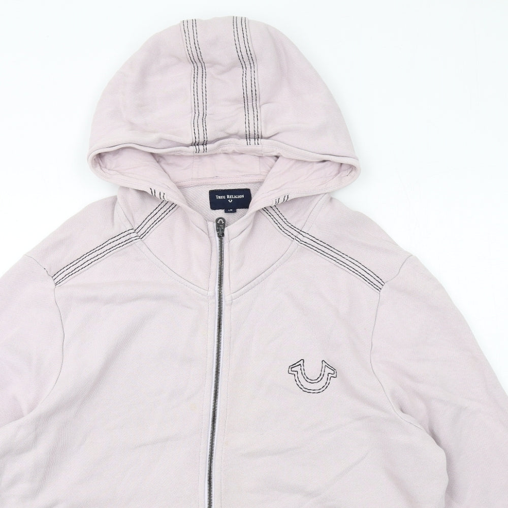 True Religion Mens Pink Cotton Full Zip Hoodie Size L