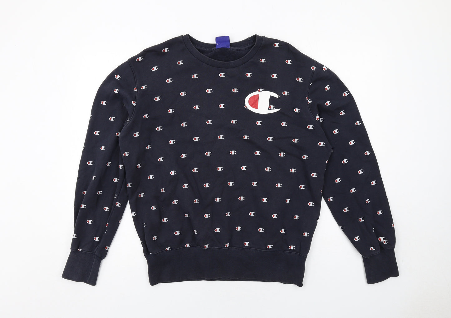 Champion Womens Blue Geometric Cotton Pullover Sweatshirt Size L Pullover