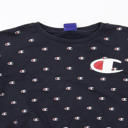 Champion Womens Blue Geometric Cotton Pullover Sweatshirt Size L Pullover