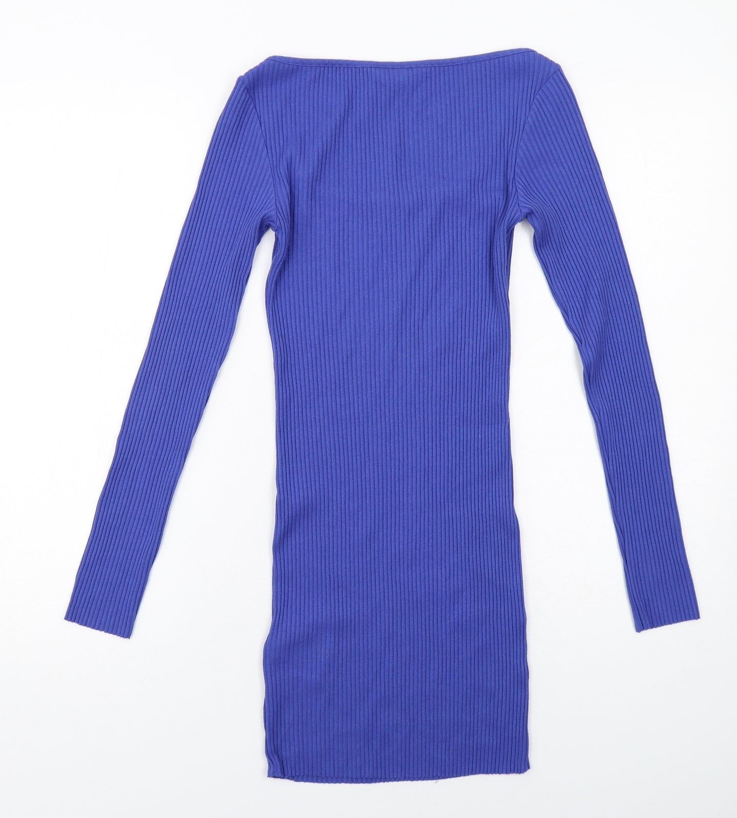 H&M Womens Blue Cotton Jumper Dress Size S Square Neck Pullover