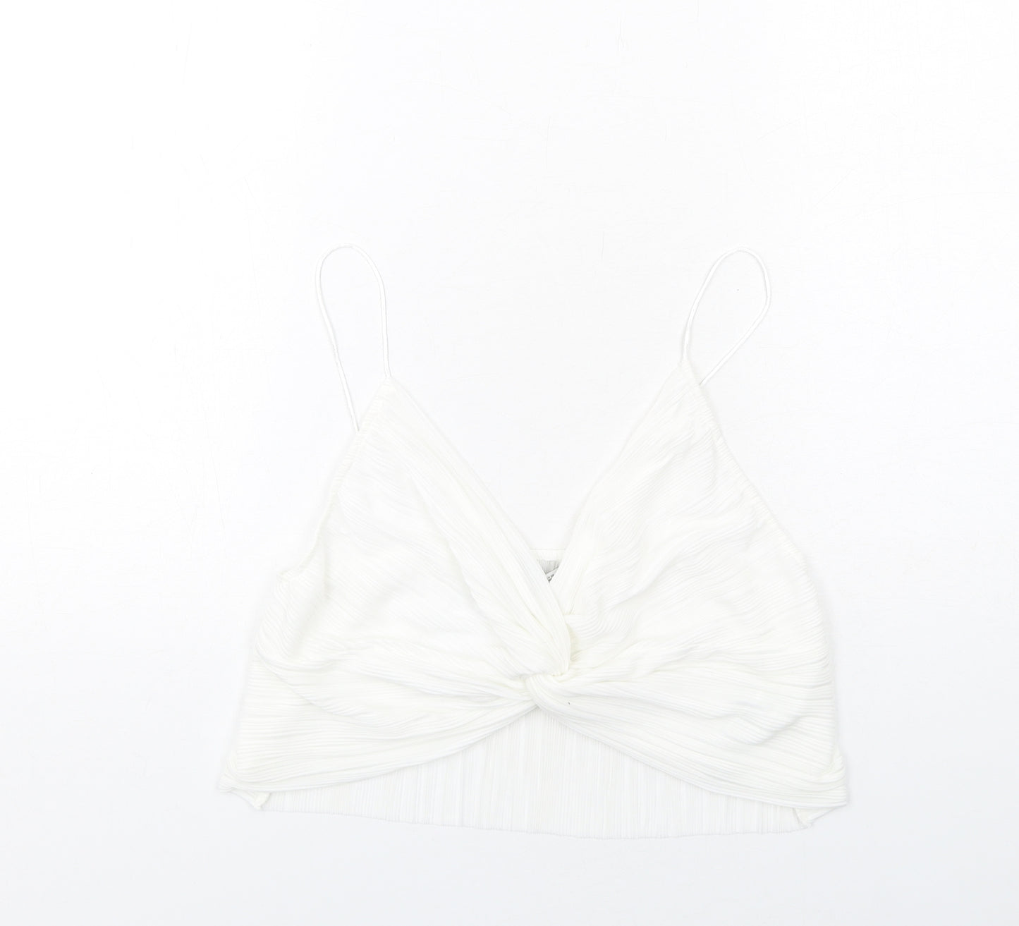 Zara Womens White Polyester Cropped Tank Size M V-Neck - Bralette