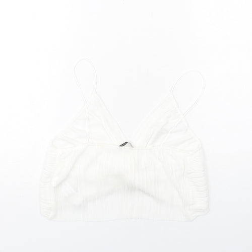 Zara Womens White Polyester Cropped Tank Size M V-Neck - Bralette