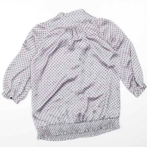 Amphora Womens Grey Polka Dot Polyester Basic Button-Up Size 10 Round Neck - Tie Neck Detail