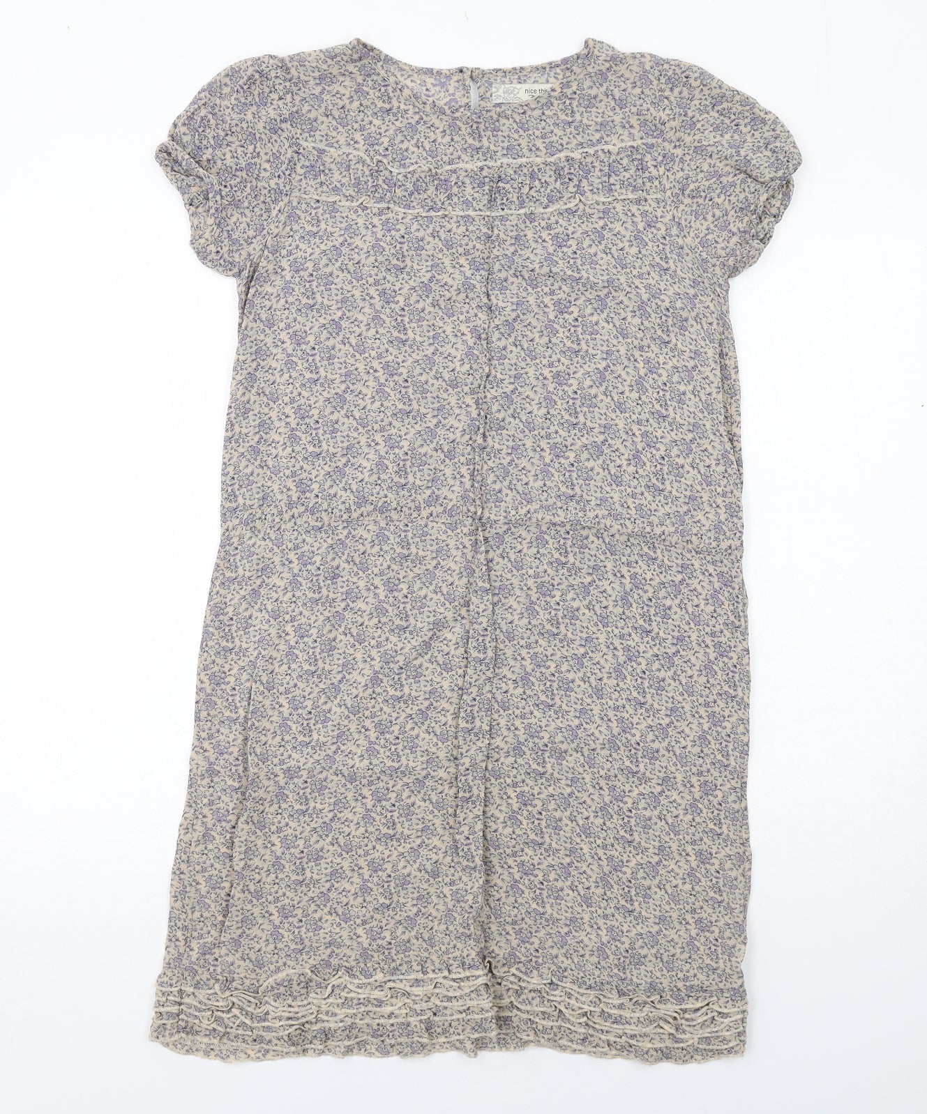 nice things Womens Blue Geometric Polyester A-Line Size S Round Neck Button