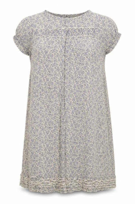Front view of nice things women’s blue geometric polyester a-line, size S, round neck button