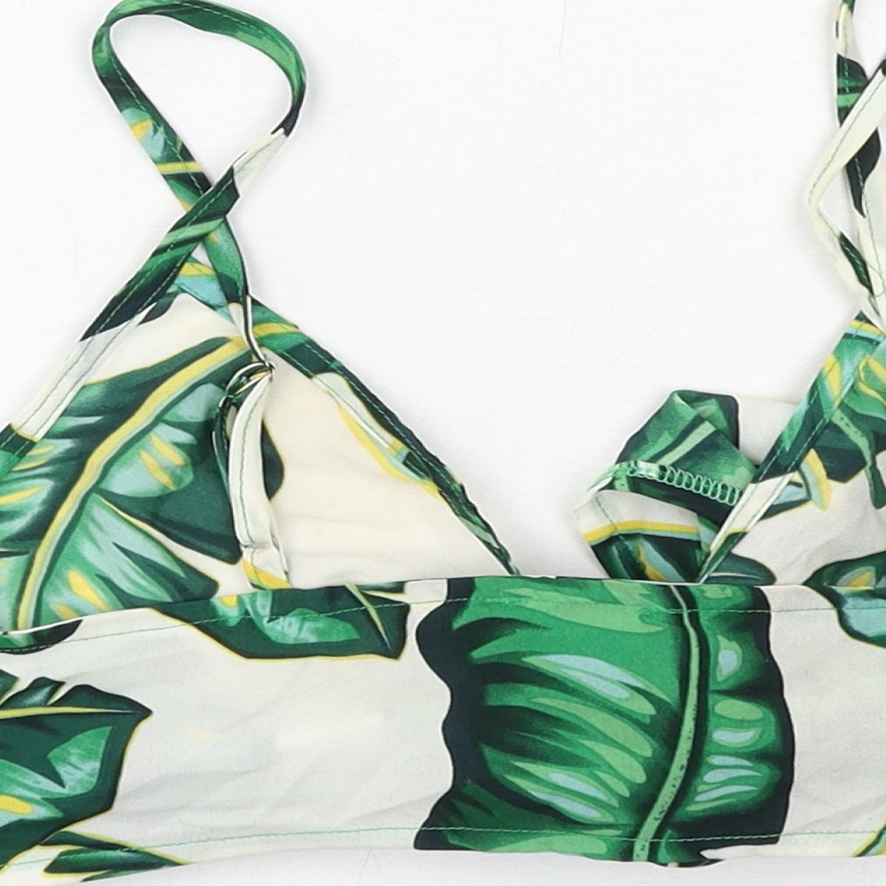 prettylitt Womens Green Geometric Polyester Cropped Tank Size 10 V-Neck - Bralette