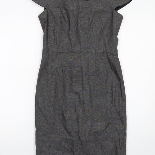 The Collection Womens Black Geometric Polyester Shift Size 6 Square Neck Zip