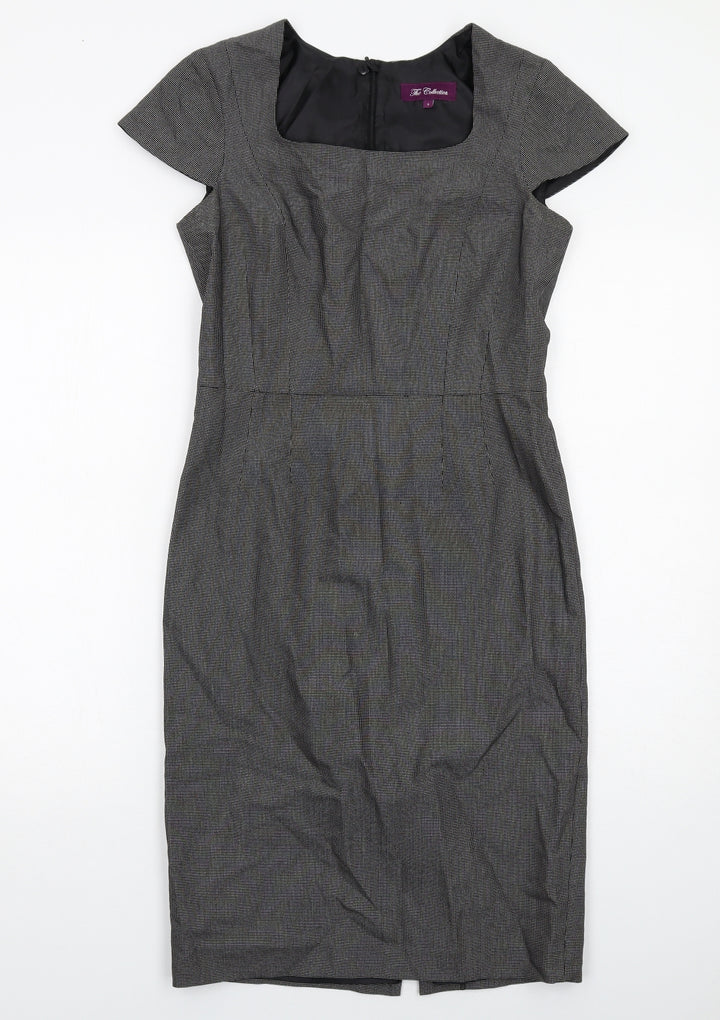 The Collection Womens Black Geometric Polyester Shift Size 6 Square Neck Zip