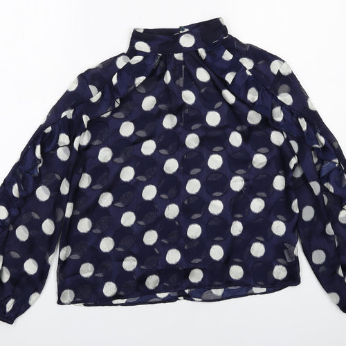Zara Womens Blue Polka Dot Polyester Basic Blouse Size S Mock Neck