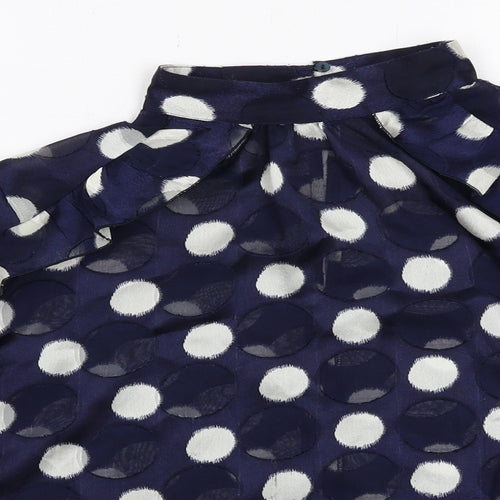 Zara Womens Blue Polka Dot Polyester Basic Blouse Size S Mock Neck