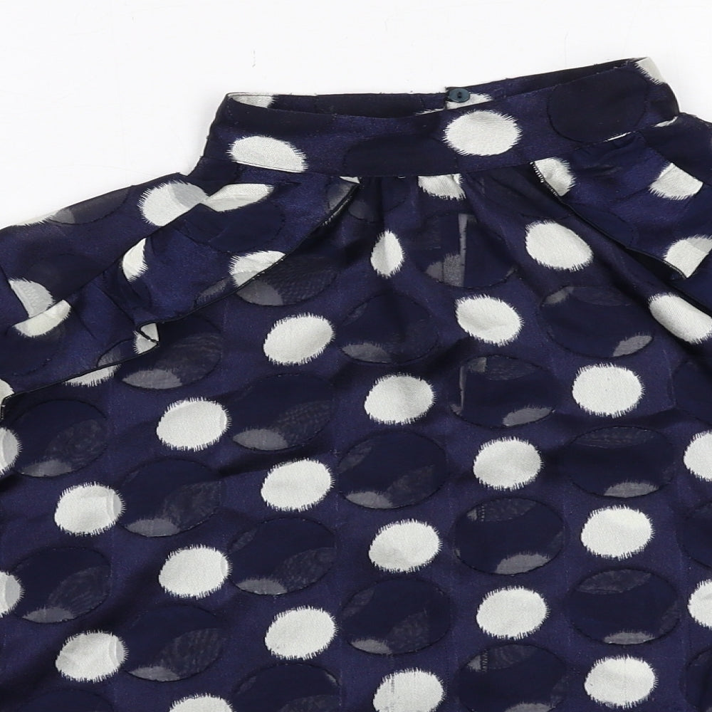 Zara Womens Blue Polka Dot Polyester Basic Blouse Size S Mock Neck