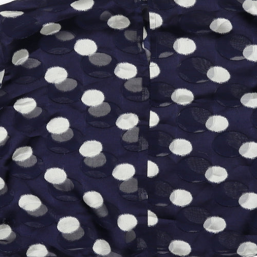 Zara Womens Blue Polka Dot Polyester Basic Blouse Size S Mock Neck