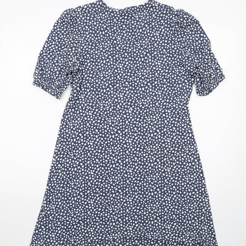 Marks and Spencer Womens Blue Geometric Viscose A-Line Size 14 V-Neck Pullover