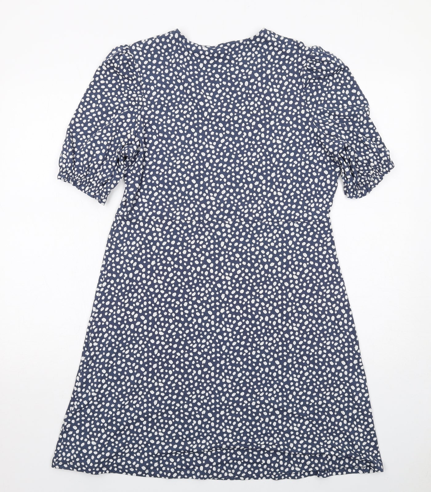 Marks and Spencer Womens Blue Geometric Viscose A-Line Size 14 V-Neck Pullover