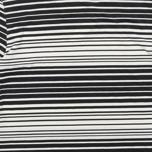 Kathy Ireland Womens Black Striped Polyester Basic T-Shirt Size 10 Boat Neck