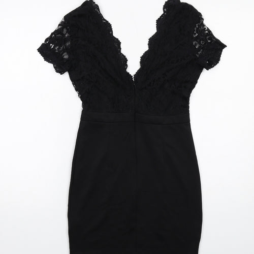 Missguided Womens Black Polyester Shift Size 10 V-Neck Zip
