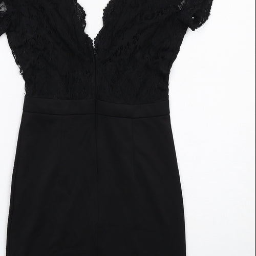 Missguided Womens Black Polyester Shift Size 10 V-Neck Zip