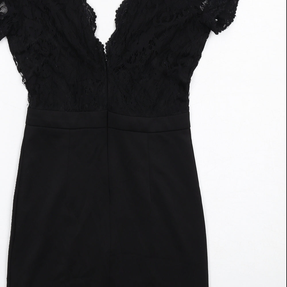 Missguided Womens Black Polyester Shift Size 10 V-Neck Zip