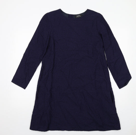 APC Womens Blue Viscose A-Line Size 10 Round Neck Button