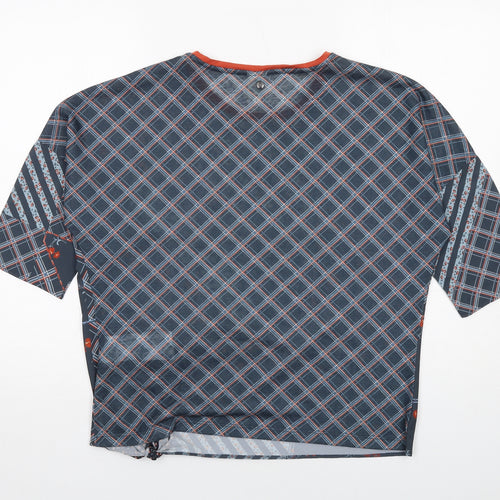 Taifun Womens Grey Geometric Polyester Basic Blouse Size M Boat Neck - Tie Side Detail