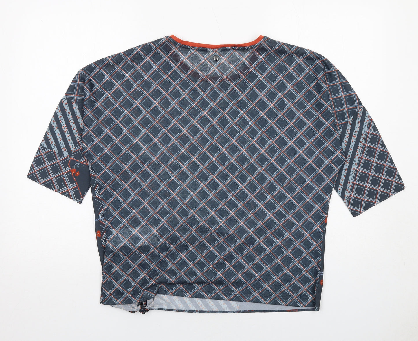 Taifun Womens Grey Geometric Polyester Basic Blouse Size M Boat Neck - Tie Side Detail