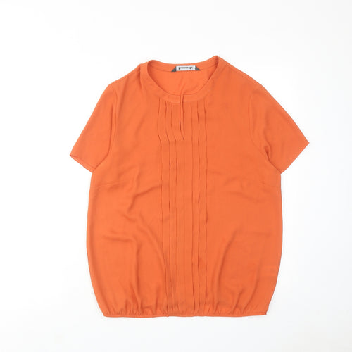 Bonmarché Womens Orange Polyester Basic Blouse Size 12 Round Neck - Front Pleat Detail