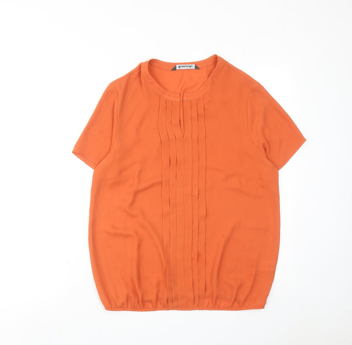 Bonmarché Womens Orange Polyester Basic Blouse Size 12 Round Neck - Front Pleat Detail