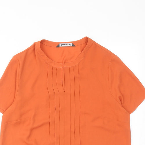 Bonmarché Womens Orange Polyester Basic Blouse Size 12 Round Neck - Front Pleat Detail
