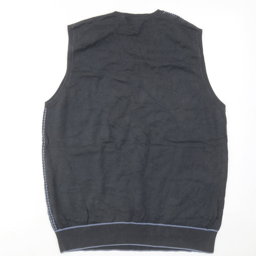 Autograph Mens Blue V-Neck Geometric Cotton Vest Jumper Size M Sleeveless