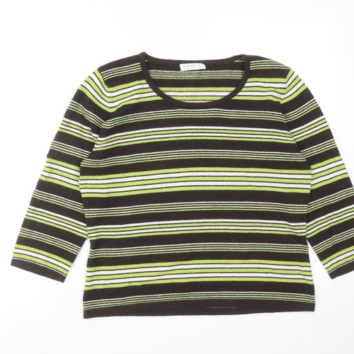 Precis Womens Green Round Neck Striped Viscose Pullover Jumper Size M