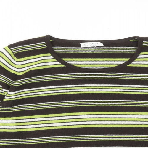 Precis Womens Green Round Neck Striped Viscose Pullover Jumper Size M