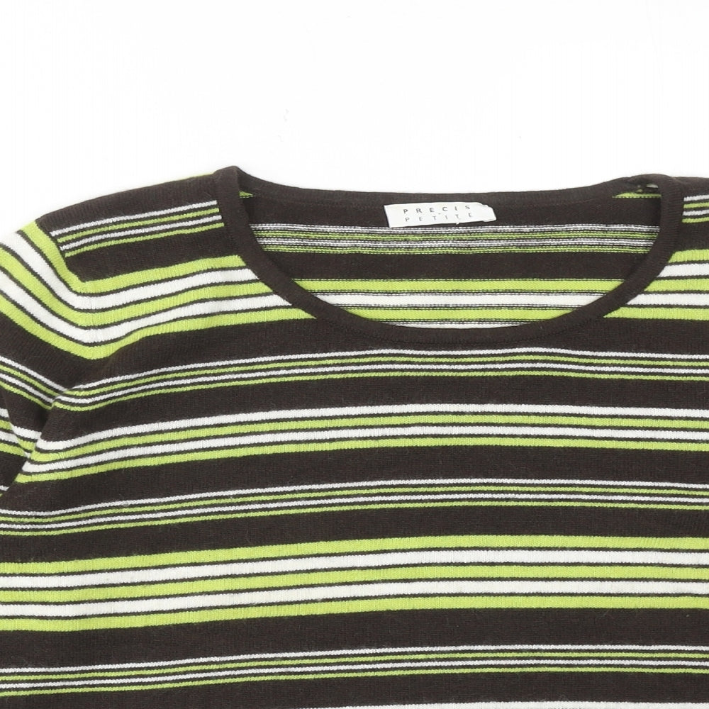 Precis Womens Green Round Neck Striped Viscose Pullover Jumper Size M