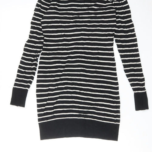 French Connection Womens Black Striped Cotton Jumper Dress Size 10 Round Neck Pullover