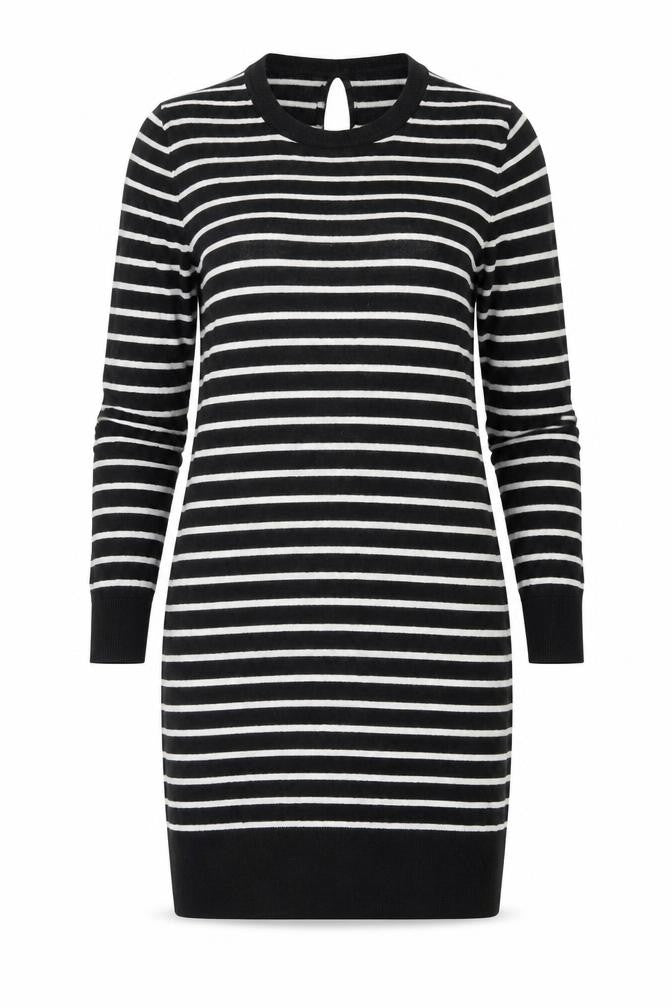 French Connection Womens Black Striped Cotton Jumper Dress Size 10 Round Neck Pullover