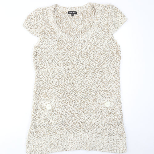 Caroline Morgan Womens Beige Acrylic Jumper Dress Size 16 Round Neck Pullover