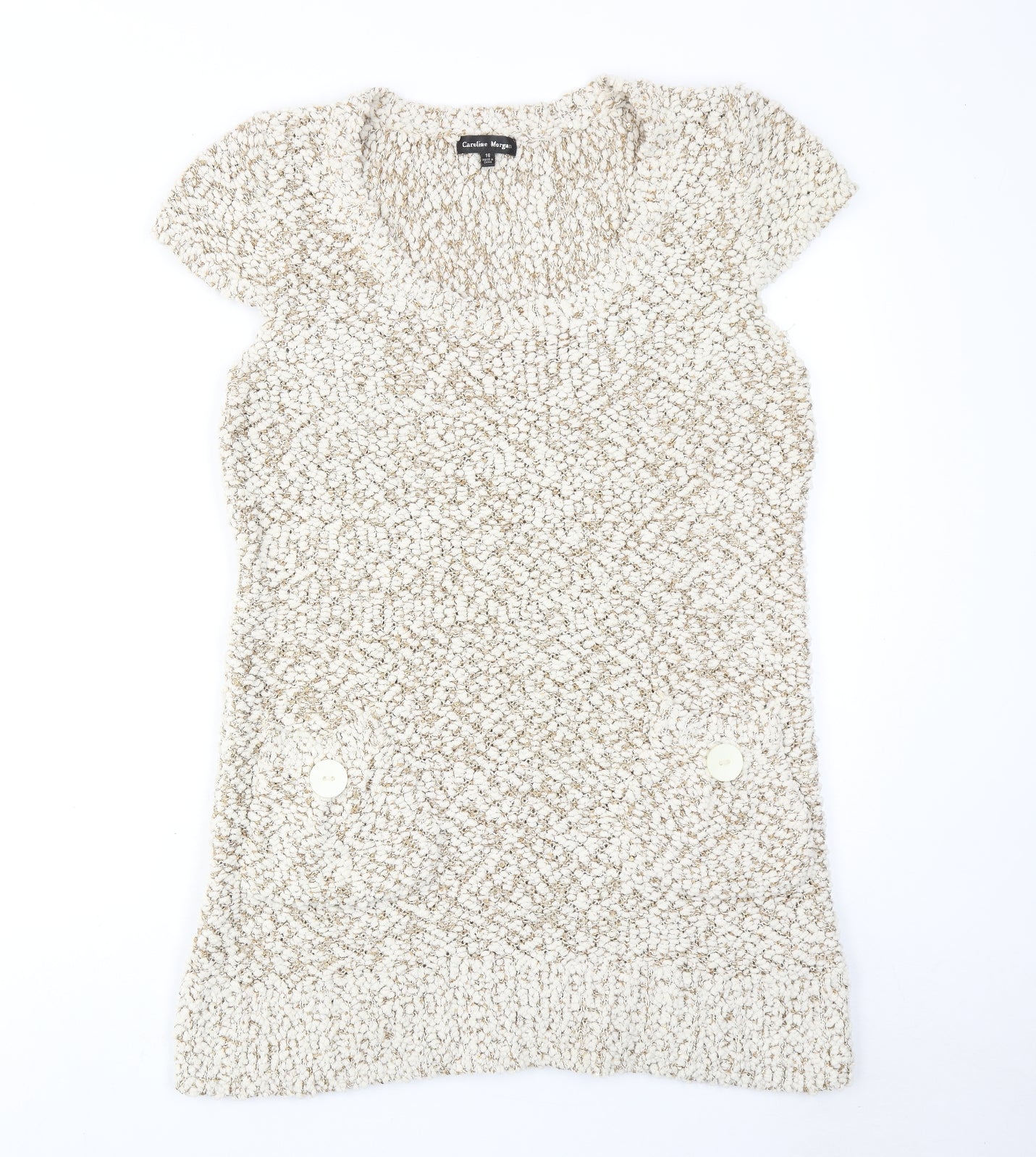 Caroline Morgan Womens Beige Acrylic Jumper Dress Size 16 Round Neck Pullover