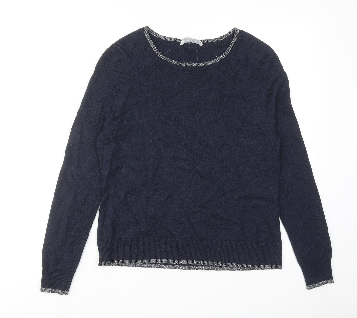 White Label Womens Blue Round Neck Viscose Pullover Jumper Size 8
