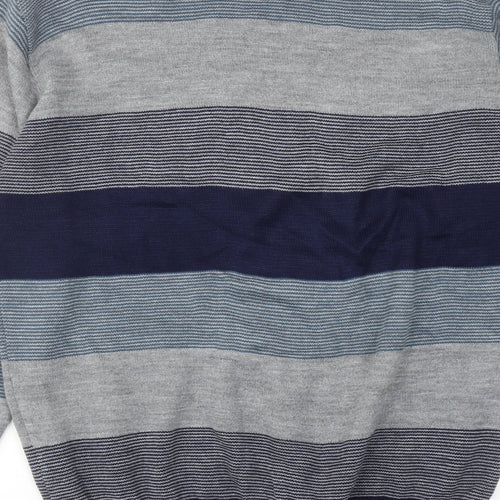 Woodville Mens Blue Round Neck Striped Acrylic Pullover Jumper Size M Long Sleeve