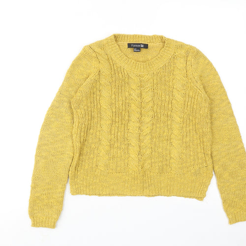 FOREVER 21 Womens Yellow Round Neck Acrylic Pullover Jumper Size S