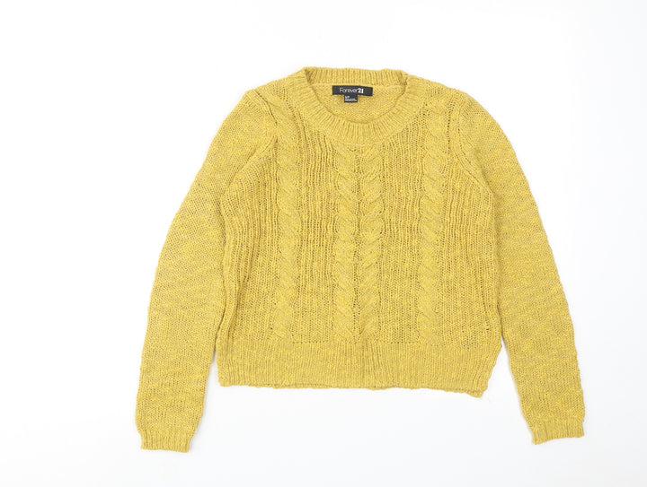 FOREVER 21 Womens Yellow Round Neck Acrylic Pullover Jumper Size S