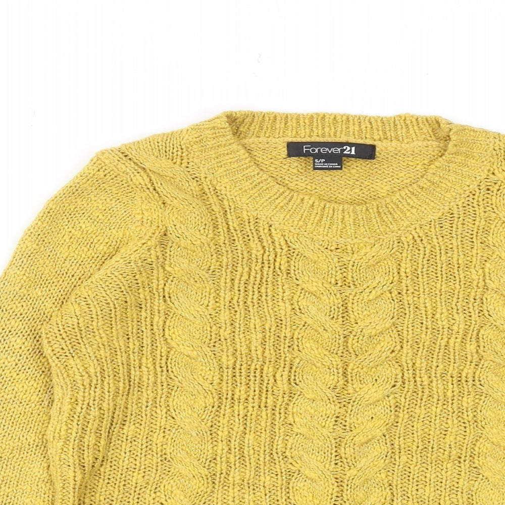 FOREVER 21 Womens Yellow Round Neck Acrylic Pullover Jumper Size S